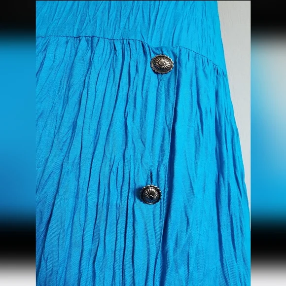 #157 Vintage Crazy Cowgirl Turqouise Maxi Skirt Sz M Country Western Buttons - Picture 4 of 9